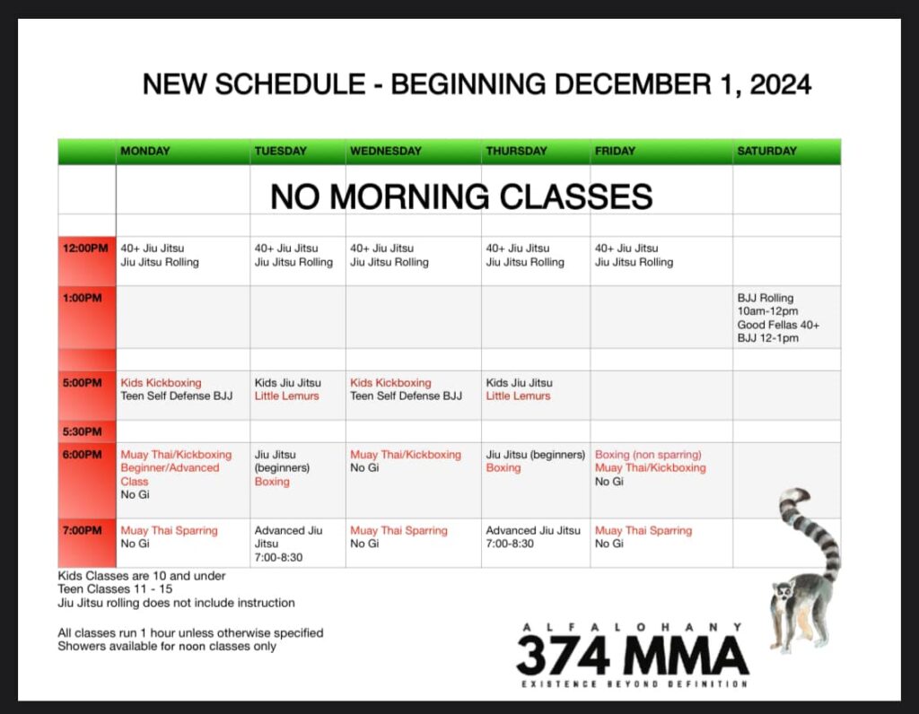 As of December 2024 374mma new schedule.